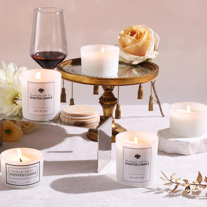 sunnyfuture 16 Pack Matte White Candle Jars, 8pcs 7oz + 8pcs 4oz Candle Jars for Making Candles with Wooden Lids and Labels for DIY, Gifts, Home