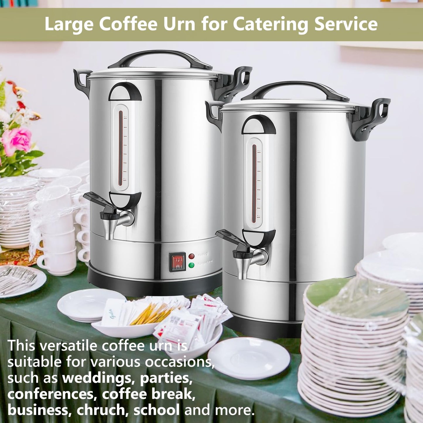 Commercial Coffee Urn 160 Cups Hot Beverage Dispenser 24L Large Coffee Urn Stainless Steel Coffee Maker Dual Layers for Coffee Break Business Catering Church Restaurant