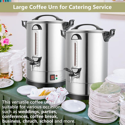 Commercial Coffee Urn 160 Cups Hot Beverage Dispenser 24L Large Coffee Urn Stainless Steel Coffee Maker Dual Layers for Coffee Break Business Catering Church Restaurant