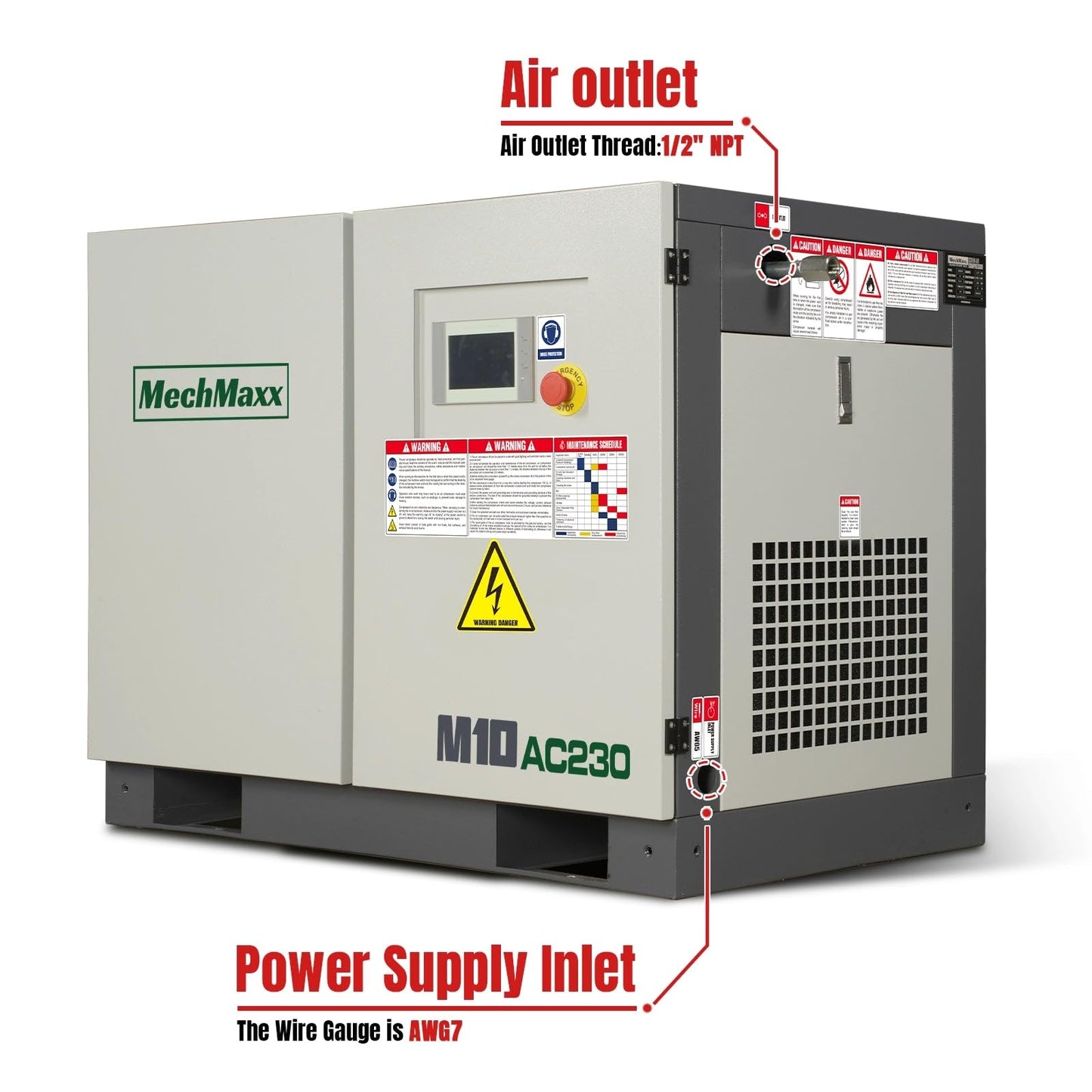 MechMaxx 10HP Rotary Screw Air Compressor – 32 CFM, 116 PSI, 230V 3-Phase | Industrial-Grade，Model M10AC230