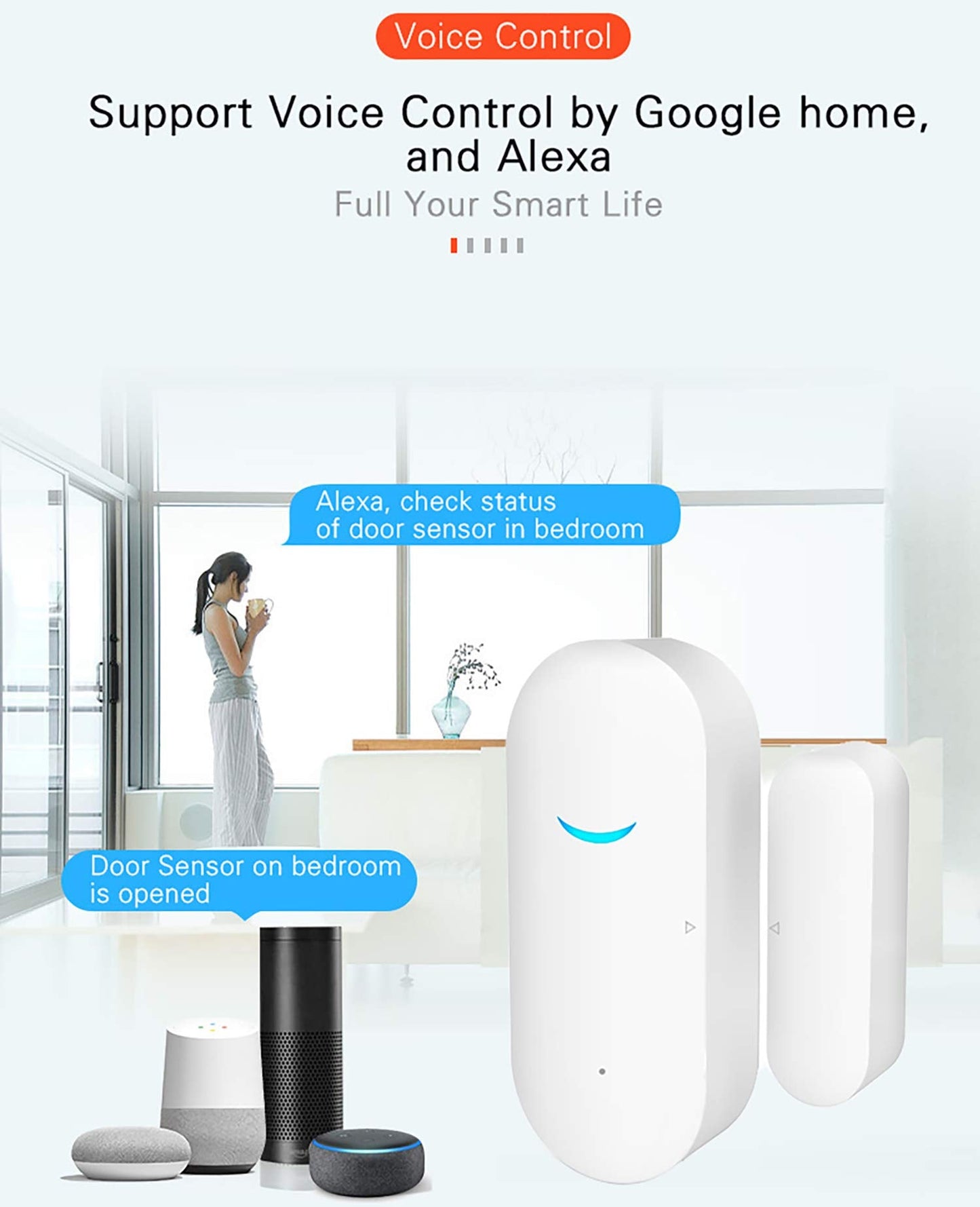 Tuya WiFi Door Sensor: Wireless Security Alarm, Compatible with Alexa, Google Home, Siri - Smart Door Sensor for Home Business Security (1 Pack)