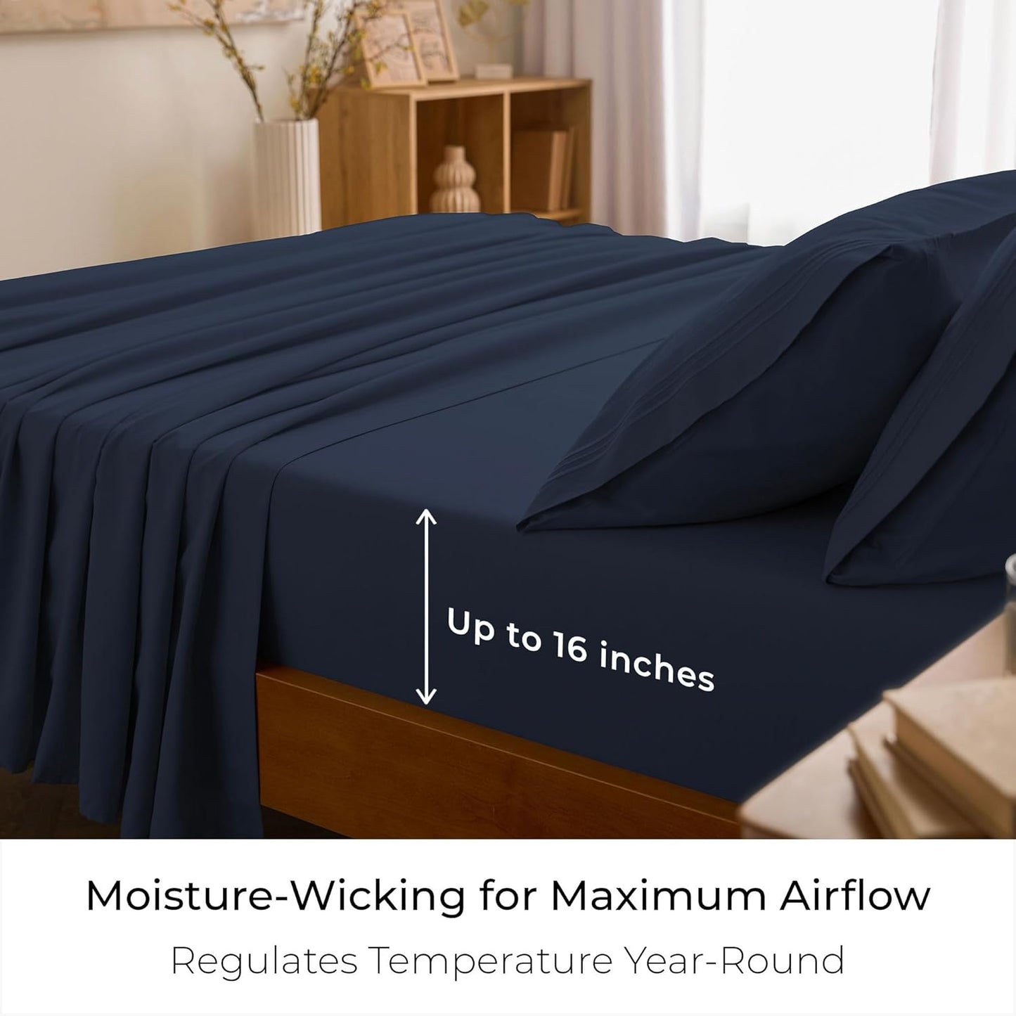 Mellanni Full Sheets Set - 4 PC Hotel Luxury Bedding | Extra Soft, Cooling, Wrinkle & Stain Resistant (Navy Blue)