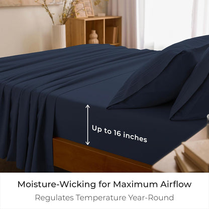 Mellanni Full Sheets Set - 4 PC Hotel Luxury Bedding | Extra Soft, Cooling, Wrinkle & Stain Resistant (Navy Blue)