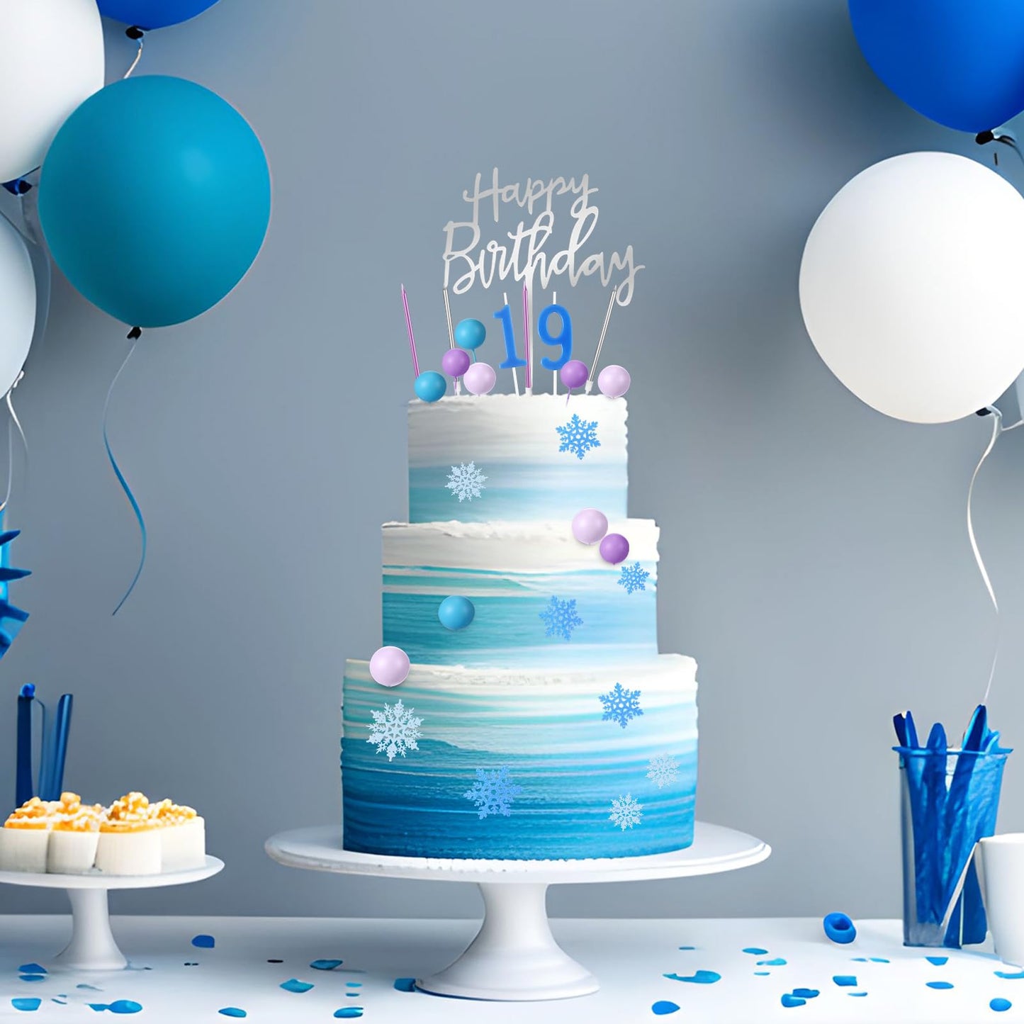 Yerliker 34 Pcs Happy Birthday Cake Toppers Decorations Birthday Candles DIY Cake Decor for Men Women Wedding Anniversary(Blue Purple)