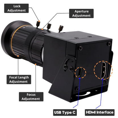 SVPRO HDMI USB Camera 4K 60fps USB3.0 Streaming Webcam with Zoom 5-50mm Telephoto Lens,10X Optical Zoom Industrial Microscope Camera H.264 Video Camera for Computer,Raspberry Pi,Monitor