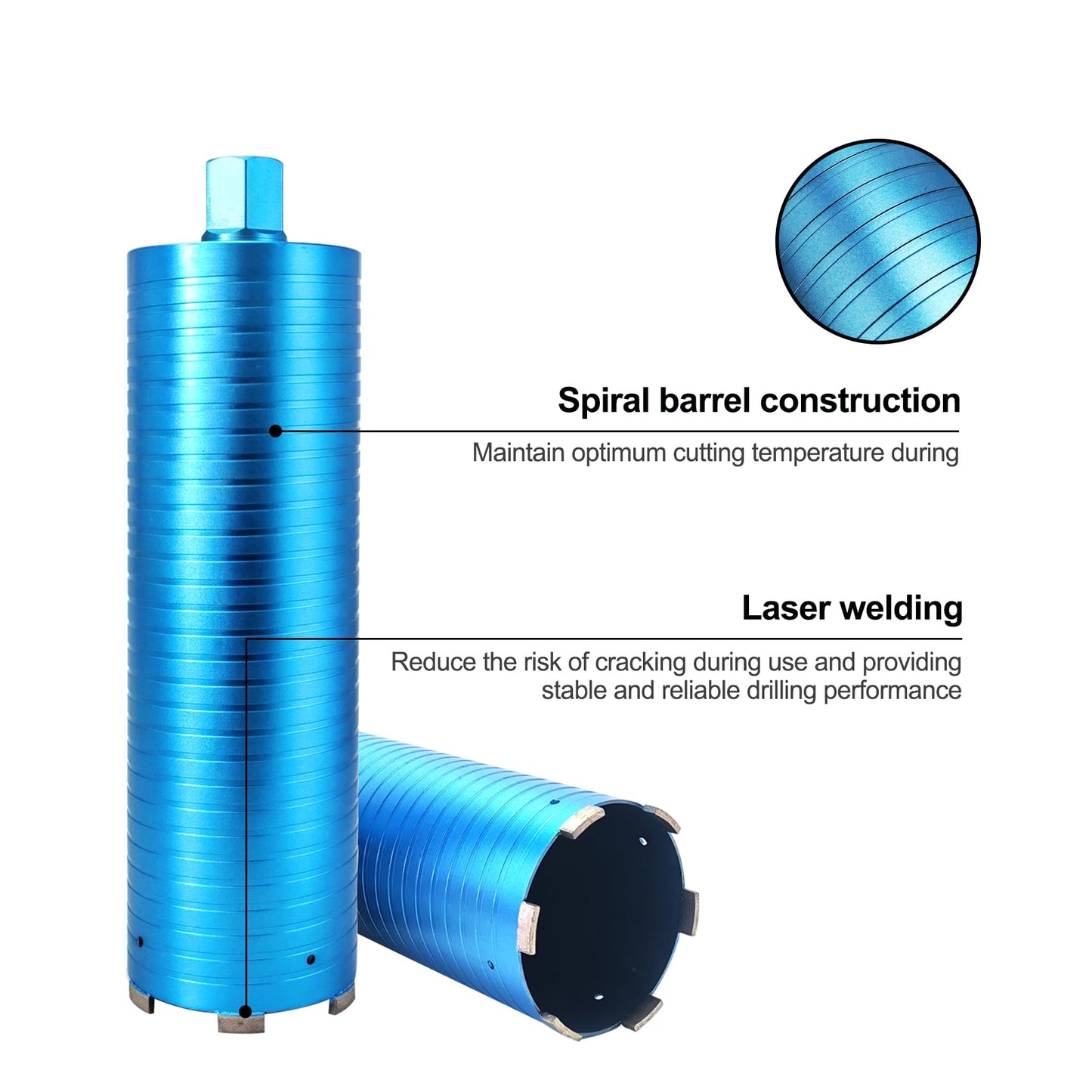 FEWELL 5”Wet Core Drill Bit with Arix Segment, 1-1/4"-7 UNC x 16" Depth, Diamond Core Drill Bit for Reinforced Concrete, Concrete, Asphalt, Brick and Masonry,Laser Welding Technology