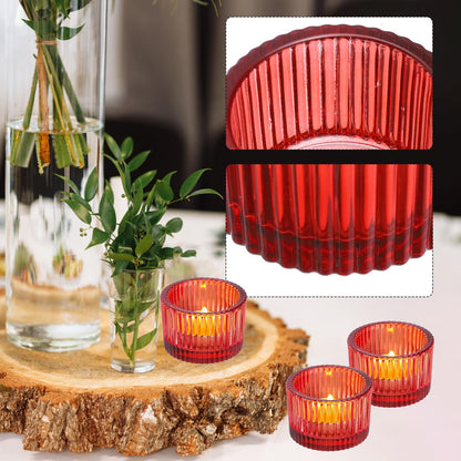 2 Pcs Tealight Candle Holder,Votive Candle Holders Glass Candle Holders Tea Lights Candle Holder for Table Centerpiece Decor Party&Home,Wedding Deco (Red)