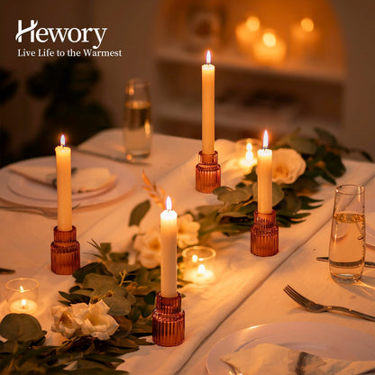 Hewory Glass Taper Candle Holders: 2PCS Amber Elegant Candle Holder Candlestick Holders Bulk, Ribbed Glass Candle Holder Candle Sticks Holder Decor for Table Centerpiece Fall Thanksgiving Home Decor