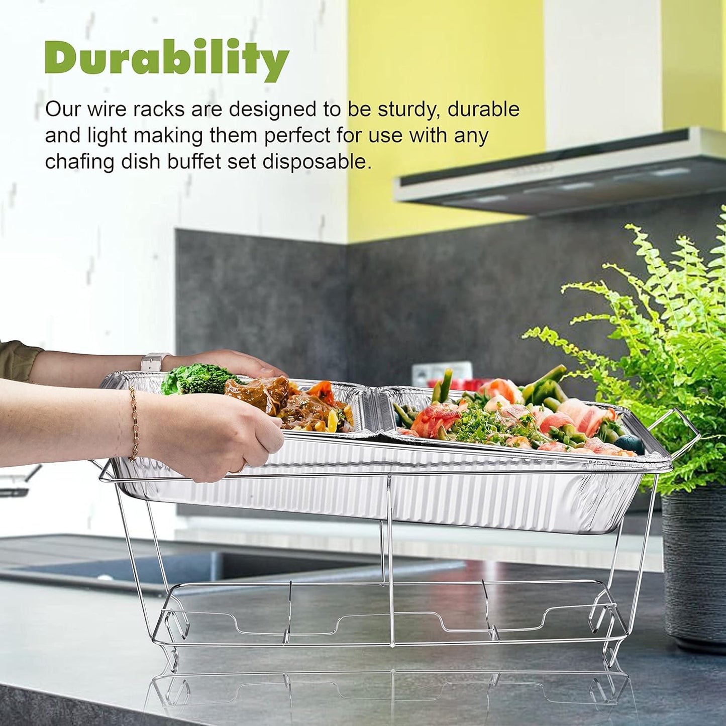 MAXYGIFT Chafing Wire Rack Buffet Stand - Full Size Racks For Dish Serving Trays Food Warmer (6)