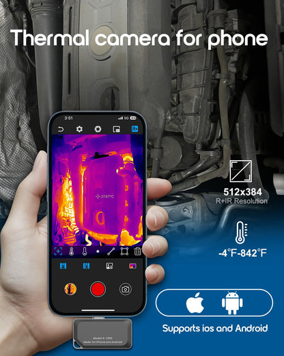 REVASRI Thermal Camera for iOS and Android, 512×384 Super IR Resolution Thermal Imaging Camera, -4℉ to 842℉ Temp Range, Compatible with USB-C iOS & Android Device