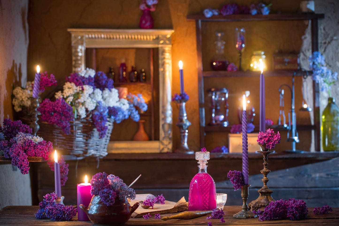 Royal Purple Taper Candles 6 Pack and Spiral Candles 6 Pack Set, 10 Inch Elegant Dripless Unscented Candlesticks for Weddings, Dinners, Parties and Home Decor