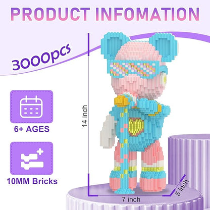 Bear Building Blocks with Organizer Bins (3000PCS) Fluorescent Bricks &amp Stroage Drawer Gift for Adults &amp Kids Ideal for Home &amp Office Decor QR Code User Manual 8882