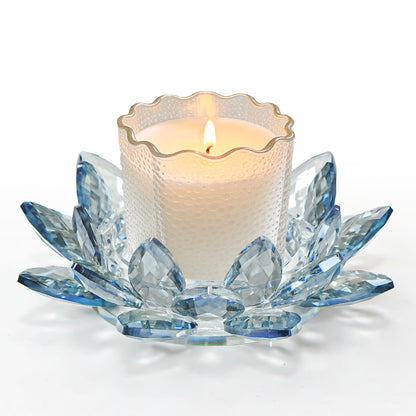 Kolnlala Large Crystal Lotus Tealight Candle Holder for Up to 6" Diameter Pillar Candlestick, Chunky Glass Votive Stand for Wedding, Party, Table Centerpiece Decor and Yoga Meditation (1, Blue)