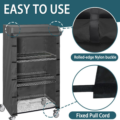ZYSUOR Shelving Cover Storage Shelf Wire Rack Cover,48" W x 18" D x 72" H,Nylon Buckle Design on Both Sides of The Front for Easy Access to Items (No Shelves,Black)