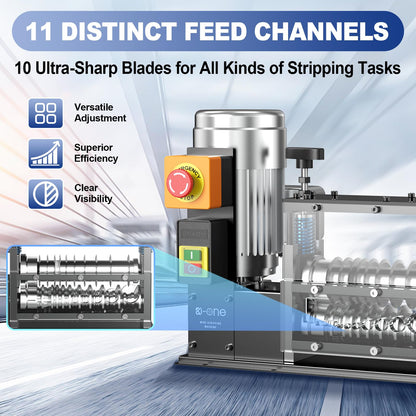 Wire Stripper Machine, Electrical Wire Stripping Machine, Wire Strippers Electrical for 0.06"-1.5" Copper Wire, 11 Channels 10 Blades,370W High-Speed Electric Wire Stripper (80 ft/min)-Grey