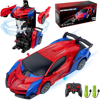 Spider Remote Control Car Toy for Boys 2.4Ghz RC Transform Robot 1:18 Scale One-Button Deformation 360°Rotation Car with Underbody Lights Gifts for Boys Ages 3 4 5 6 7 8 9 10 11 12