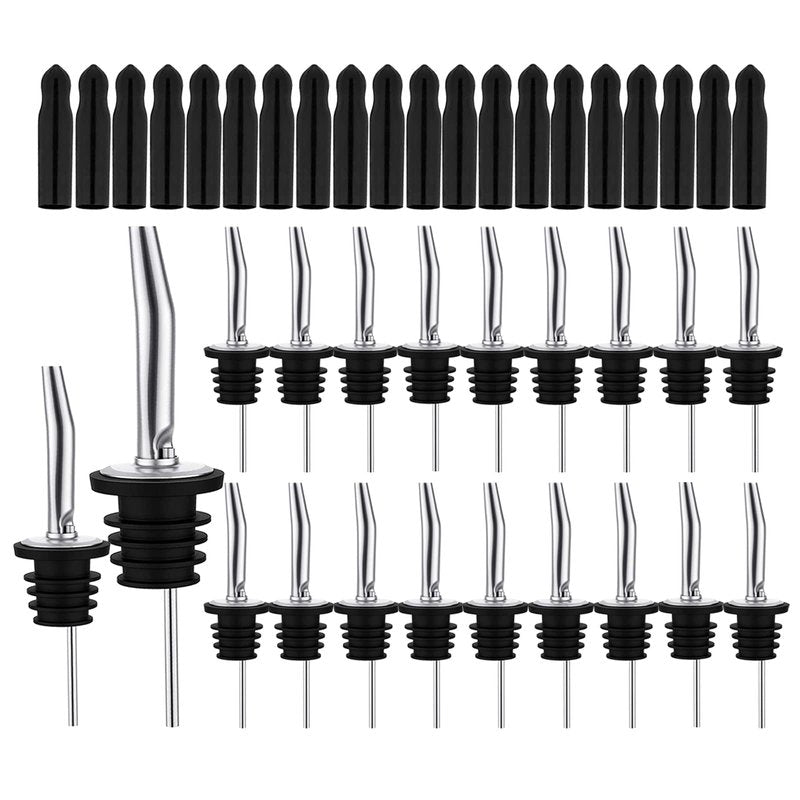 20 Pack Liquor Pour Spout, Liquor Bottle Pourers, Pour Spouts for Liquor Bottles with Dust Caps Seal Covers, Bar Tool, Hygienic, Dishwasher Safe