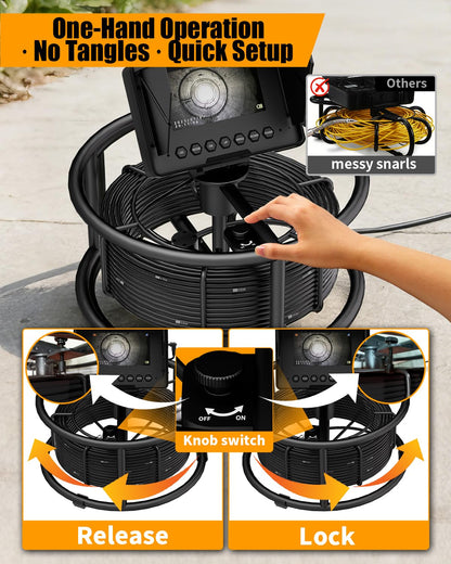 Sewer Inspection Camera 100ft/30M with 4.3" Monitor, 32GB DVR Drain Camera, 18mm 1080p Probe & 8500mAh Battery, IP68 Waterproof Endoscope – Heavy Duty All-Metal Rack for Plumbing, Drain Inspection