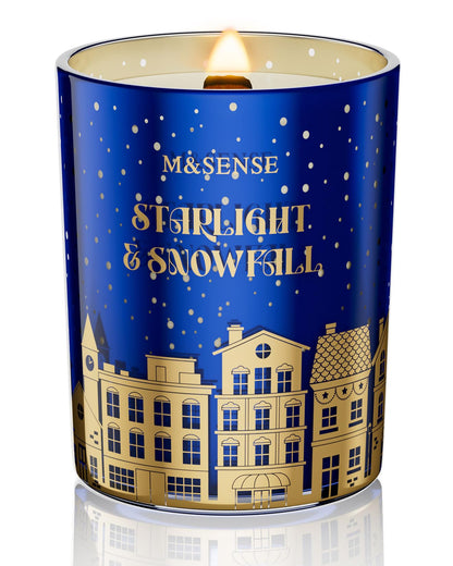 M&SENSE Sandalwood Lily Scented Winter Candle Natural Soy Wax 18oz 100 Hours Clean Non Toxic Burn, Cracking Wooden Wick Large Gift for Holiday Family Friends