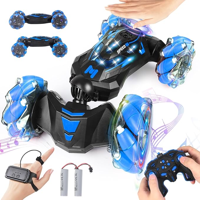 RC Stunt Car 2.4 GHz 4WD Remote Control Gesture Sensor Toy Cars Double Sided Rotating Off Road Vehicle 360° Flips with Lights Music Drift rc car for Boys and Girls 5-13 Birthday