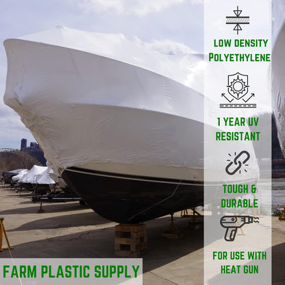 FPS Polyethylene Shrink Wrap - 7 mil Boat Shrink Film for Heat Gun, Industrial Protection and Storage, White, 14' x 150'