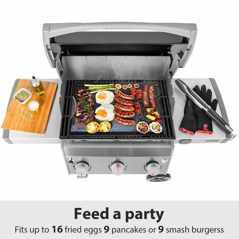 Utheer Nonstick Reversible Cast Iron Griddle 16.5" x 10.5", Ceramic Cooking Surface, Flat & Ribbed Sides, with High Sides & Grease Trap, Stovetop Griddle for Gas Grill, Charcoal, Oven & Outdoor BBQ