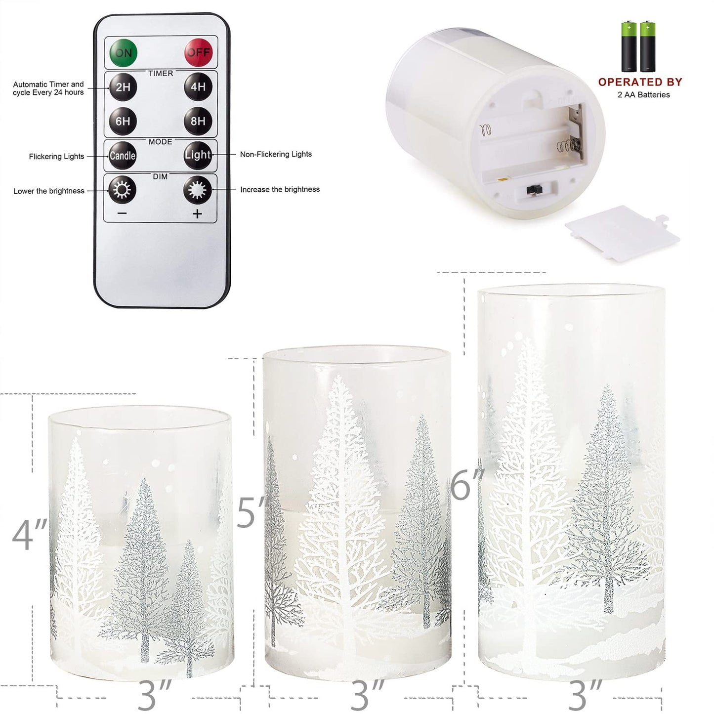 PETRISTRIKE Christmas Flameless Candles with Timer, Holiday Led Glass Candles, Flickering Battery Operated Pillar Candles for Christmas Home Decorations