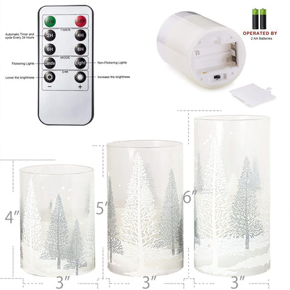 PETRISTRIKE Christmas Flameless Candles with Timer, Holiday Led Glass Candles, Flickering Battery Operated Pillar Candles for Christmas Home Decorations