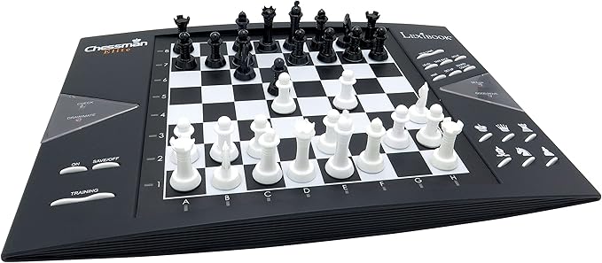 Lexibook Chessman® Elite Interactive Electronic Chess Game + 64 Levels of Difficulty LEDs Family Child Board Game Black/White CG1300US