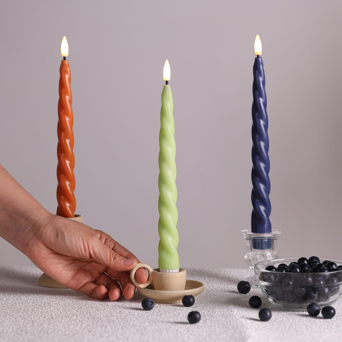 Girimax Orange Flameless Taper Candles with Remote, Spiral Candles Battery Operated, Flickering LED Candlesticks Set of 6