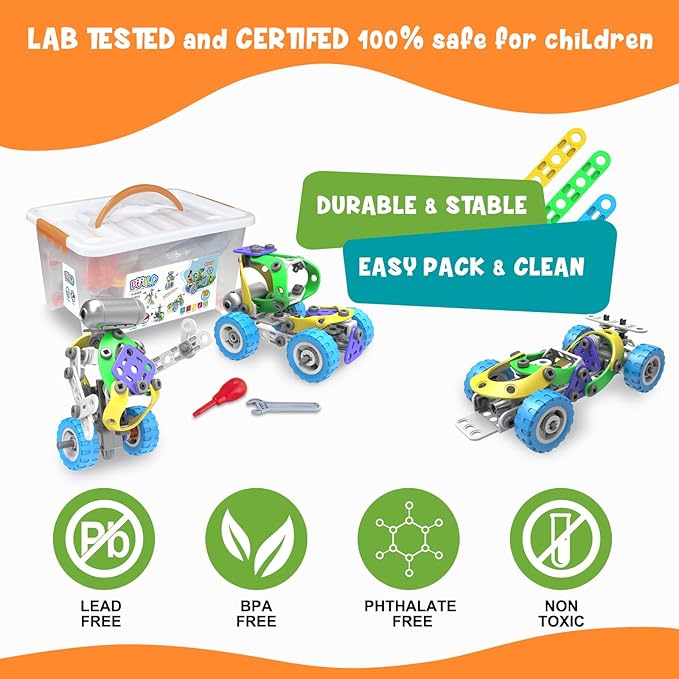 107Pcs Motorized Erector Sets for Kids Ages 4 5 6 7 8+STEM Building Toys for Boys Girls 3-5 4-8 5-7 6-8 Year OldEngineering KitElectric MotorCreative Educational Gift Learning Activities