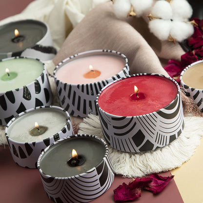 Hearth & Harbor Tin Candle Jars for Making Candles - DIY Candle Containers with Lids - Metal Candle Jars - Bulk Tins Storage for Candle (12, Black and White Abstract)