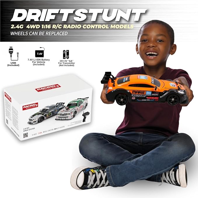 Liberty Imports RC Drift Car 1/16 2.4GHz 4WD Remote Control Sport Racing On-Road Vehicle with LED Light Batteries and Drift Tires (White)