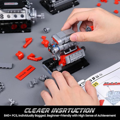JMBricklayer 3-in-1 Mini Engine Model Car Kits that Runs V8 V12 W16 Engine Kits for Adults &amp Teens Physical Science Experiment STEM Toy Collectible Engineering Gifts for Car Lovers 840PCS