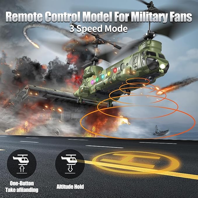 OBEST LM19-D Chinook RC HelicopterRemote Control Military HelicopterTwin-Propeller with Altitude HoldOne Key take Off/LandingArmy RC Toys for Military Fans