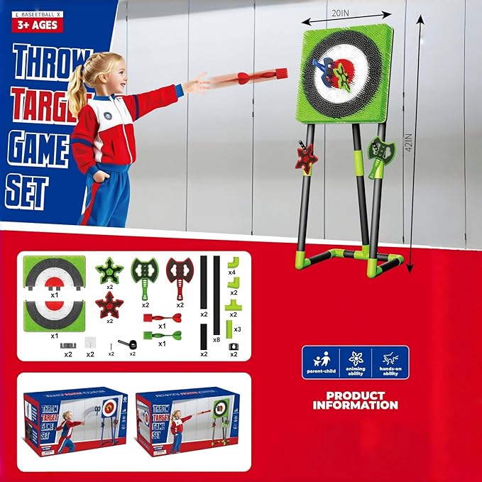 Axe Throwing Game for Backyard - 2-in-1 Axe Throwing Target Set with 4 Throwing Axes &amp 6 Darts - Easy to Carry Axe Throwing Target Game for Family &amp Adults - Carnival Games &amp Outdoor Indoo