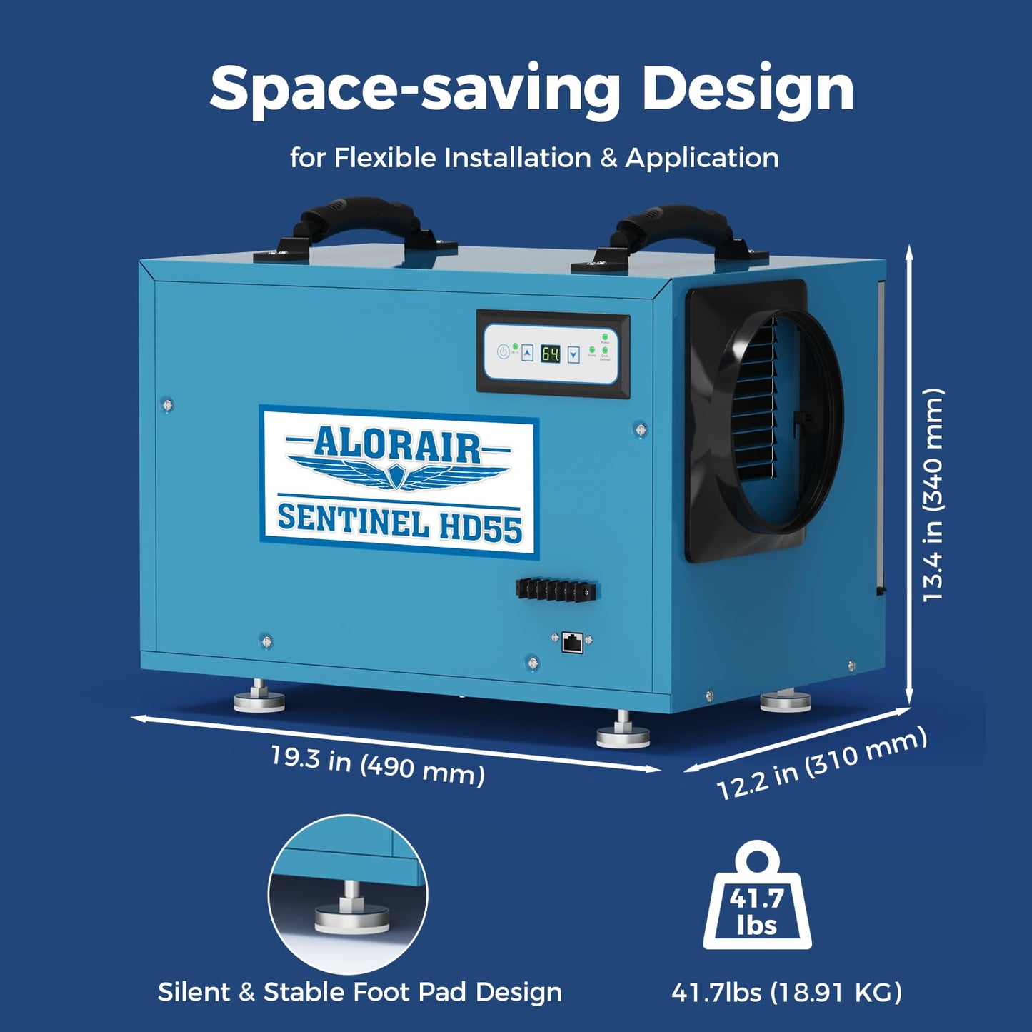 ALORAIR Wi-Fi Crawlspace Dehumidifier, 113 Pint with Drain Hose for Crawl Space, Basement, Commercial and Water Damage Restoration, Compact and Portable, Auto-Defrost