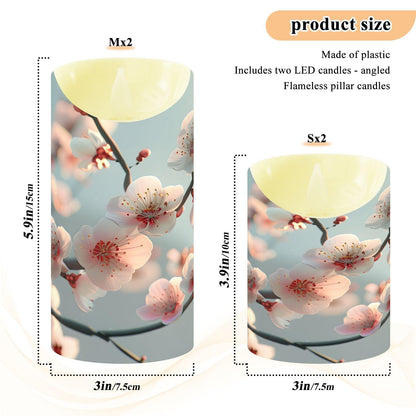 ALAZA Spring Pink White Flower Branches Flickering Flameless Candles Battery Operated with Remote Timer,Tea Light Candles LED Pillar Votive Set of 2 for Outdoor Indoor Decorations 3" x3.9"