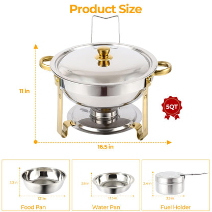 Non-Tarnish Gold Chafing Dishes for Buffet 4 Pack, 5QT Luxury Buffet Set - Scratch-Resistant & Easy-Clean Finish, Sturdy Stainless Steel Food Warmers for Catering Events and Parties