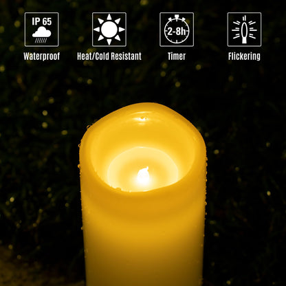 Yongmao 6" 8" 10" x 4" White Large Waterproof Outdoor Flameless Candles Battery Operated LED Flickering Pillar Candles with Remote and Timer for Indoor Outdoor Lanterns, Long Lasting, Set of 3