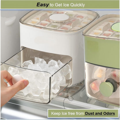 Ice Cube Tray with Lid & Bin Ice Maker for Freezer Ice Trays Ice Container- Ice Molds for Whiskey, Cocktail, Coffee Drinks, Beer with Ice Tongs Kitchen Gadgets Tools (White)