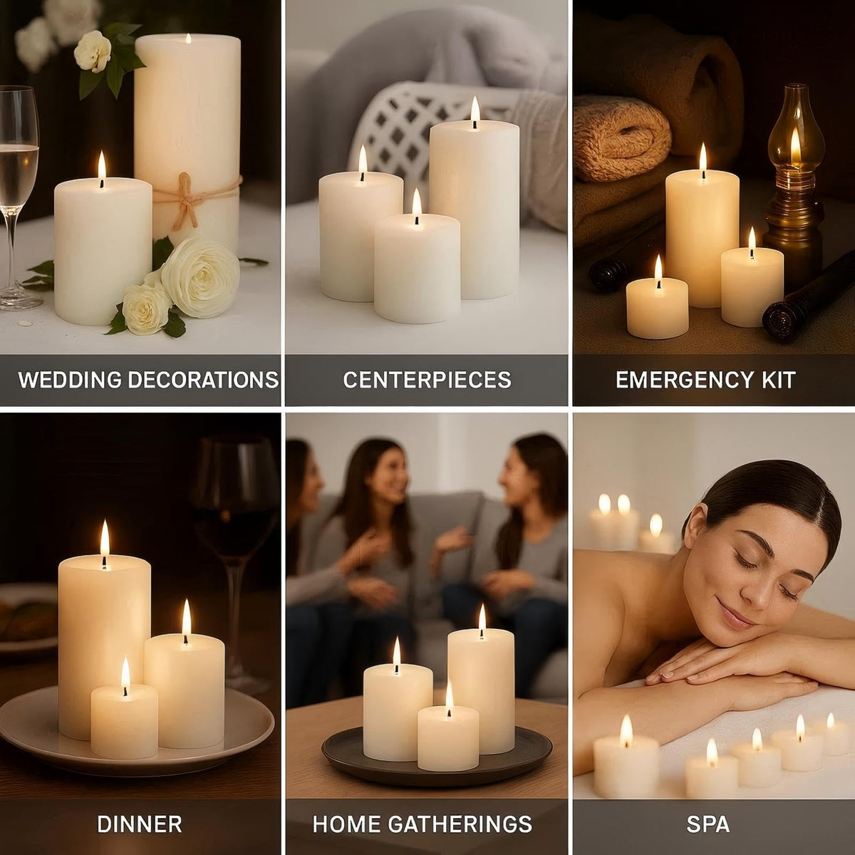 Aurestan 6 Pack Unscented Pillar Candles, 3x6 Inch Classic Ivory White, 60-Hour Burning Smokeless Candles for Wedding Decorations, Centerpieces, Emergency Kit, Dinner, Home Gatherings & SPA