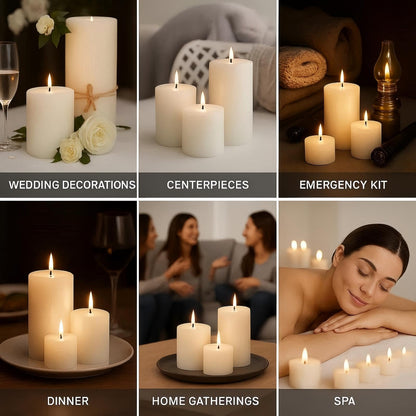 Aurestan 6 Pack Unscented Pillar Candles, 3x6 Inch Classic Ivory White, 60-Hour Burning Smokeless Candles for Wedding Decorations, Centerpieces, Emergency Kit, Dinner, Home Gatherings & SPA