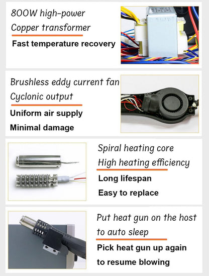 Hot Air Gun Soldering Station, ST-8800D Hot Air Rework Station, Desoldering Station with 4 Air Nozzles, 800W, Automatic Sleep, Temperature Lockout