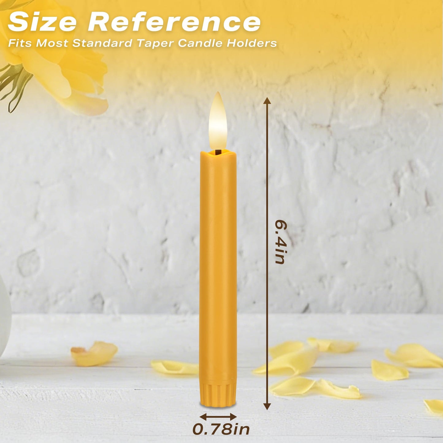 AFINETH Yellow Flameless Taper Candles with Remote, 6.4" Battery Operated LED Candles, Flickering Flameless Candlesticks for Table Centerpieces, Wedding, Farmhouse, Dinner Decor, Set of 6