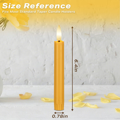 AFINETH Yellow Flameless Taper Candles with Remote, 6.4" Battery Operated LED Candles, Flickering Flameless Candlesticks for Table Centerpieces, Wedding, Farmhouse, Dinner Decor, Set of 6