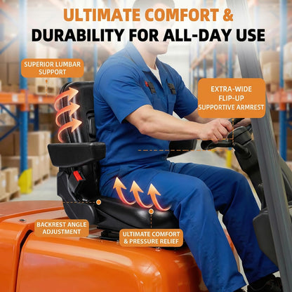 SEATIN Universal Forklift Seat,Tractor Seat with Micro Switch,Armrest and Safety Belt,for Tractor,Mower,Skid Loader,Telehandler,Backhoe,Excavator Dozer