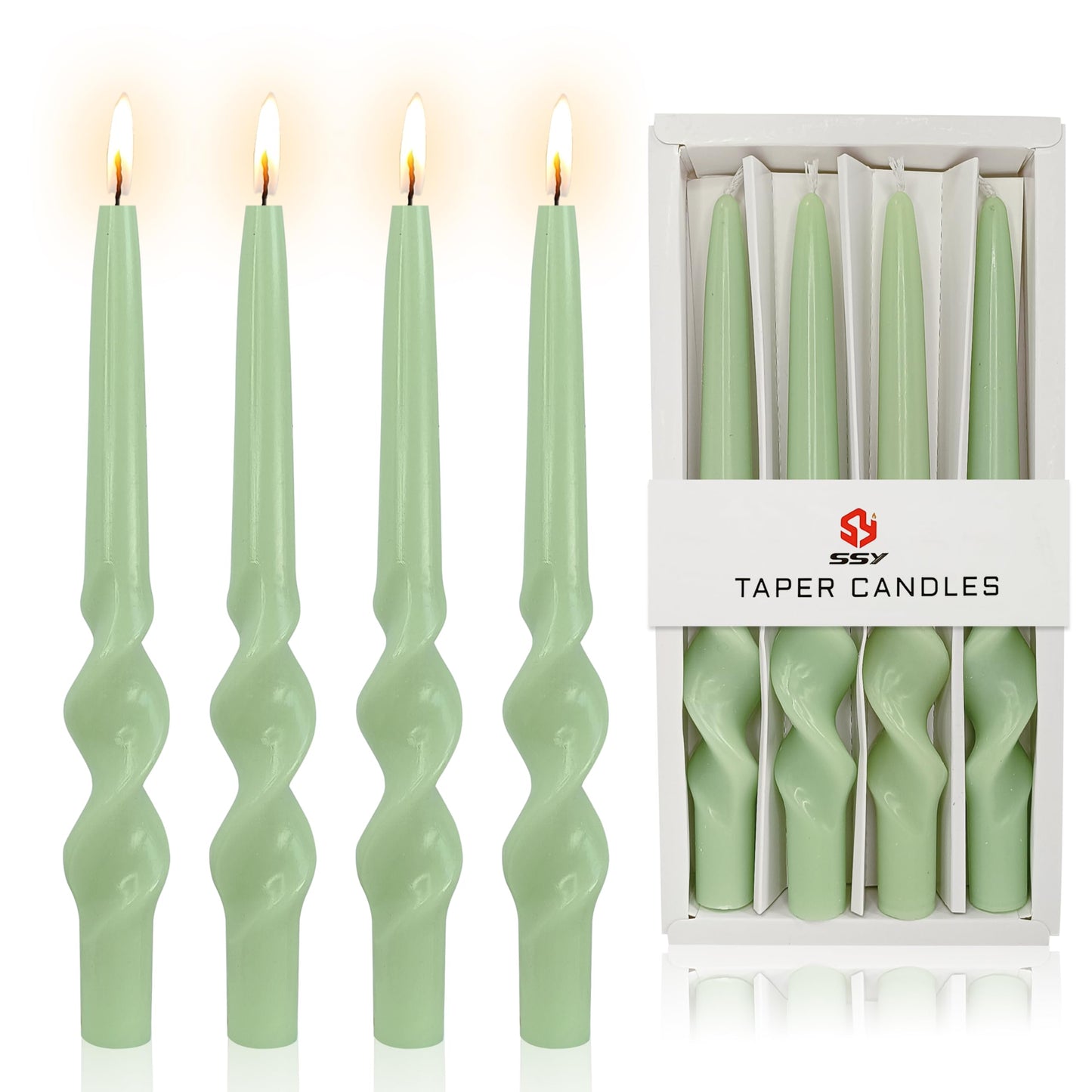 4 Pack Green Spiral Taper Candles Unscented Tapered Candles Twisted Candle 10 Inch Smokeless Tall Candlesticks for Weddings Dinner Parties Home Decor