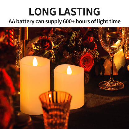 ASLDOIWEH 3x4 Flameless Candles Set of 1, 2AA Battery Life 600 Hours Battery Candles Flickering with Timer, 4 inch Flameless Candles with Remote for Indoor/Outdoor, Ivory