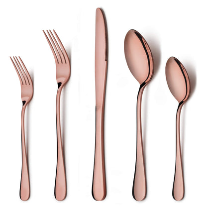 LIANYU Copper Silverware Flatware Set, 20 Piece Stainless Steel Cutlery Set for 4, Mirror Finish, Ideal for Home Hotel Wedding Festival Party, Dishwasher Safe